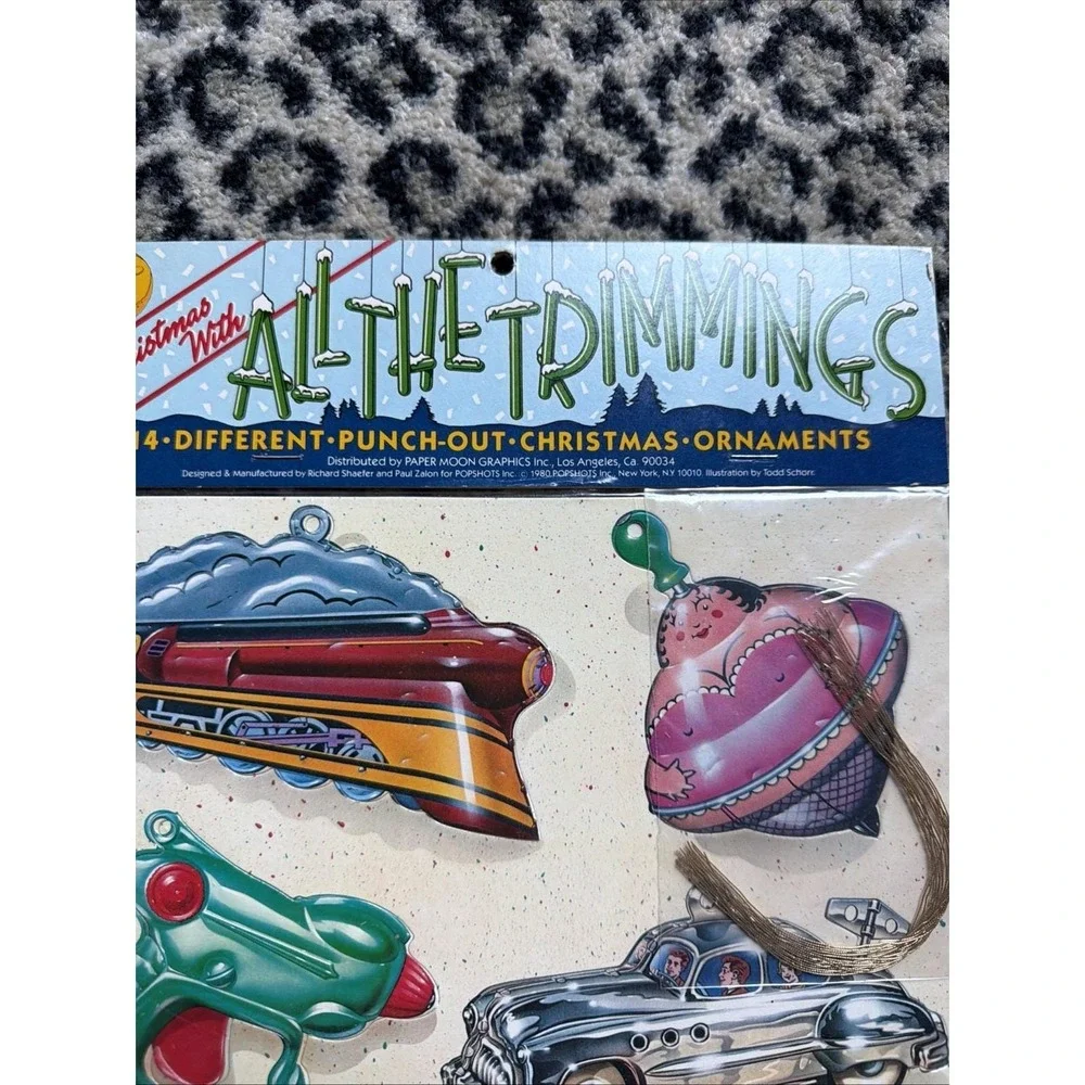Vintage 1980 All The Trimmings Christmas Punch Out Ornaments Paper Moon Graphics